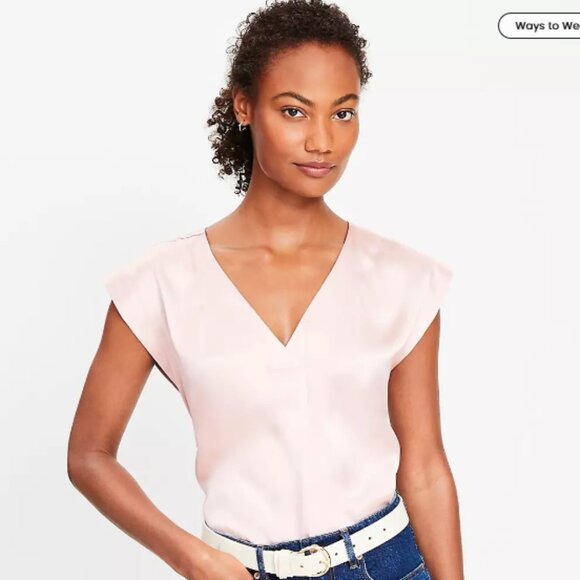 Satin Cap Sleeve V-Neck Top - Picture 1 of 2